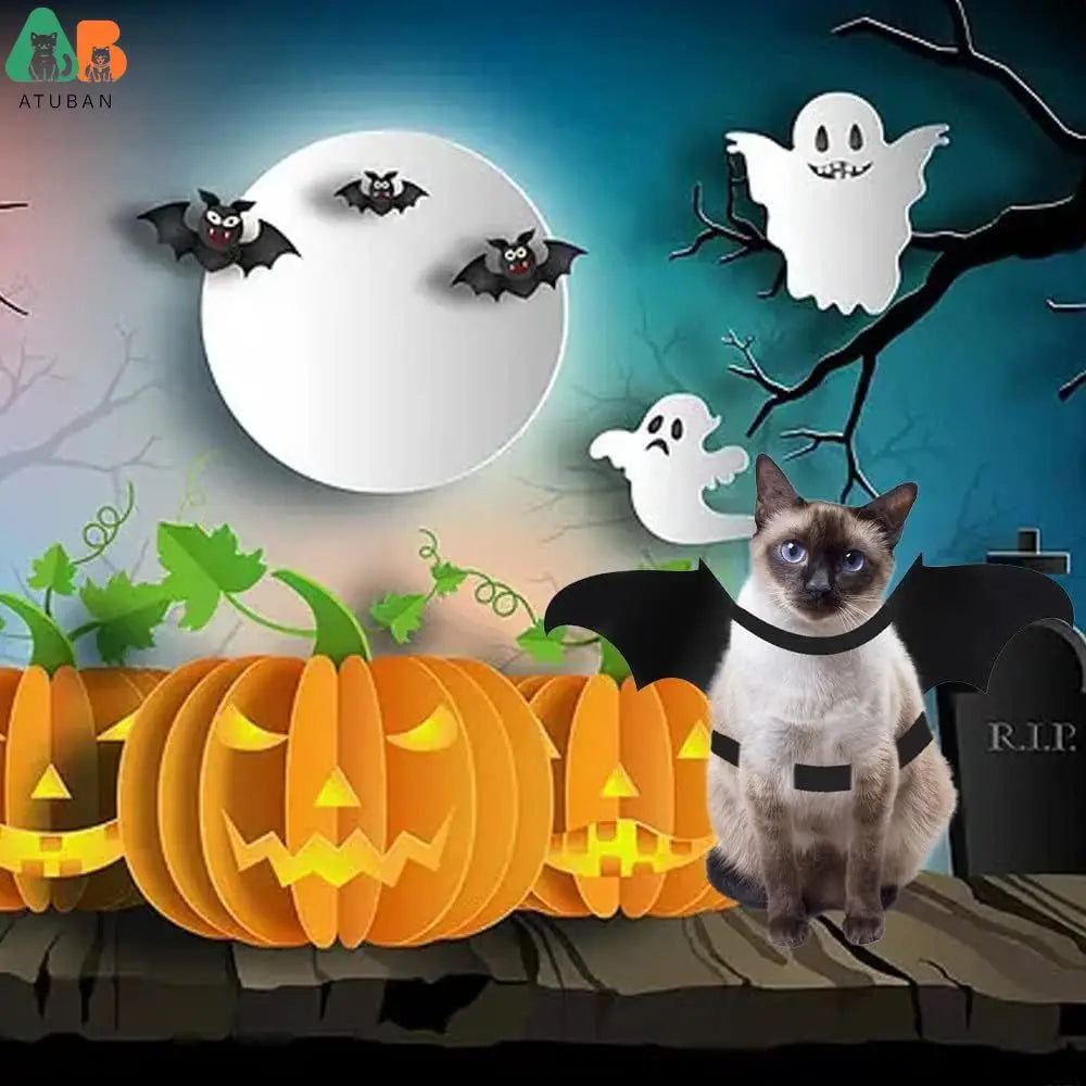 🎃Costumes d'Halloween pour Chats avec Ailes de Chauve-Souris et Clochettes en Citrouille 🎃