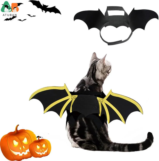 🎃Costumes d'Halloween pour Chats avec Ailes de Chauve-Souris et Clochettes en Citrouille 🎃